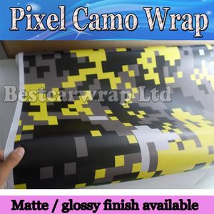 Autocollants Jaune vif numérique tigre Camo vinyle voiture Wrap style avec bulle d'air gratuit Pixel Camouflage graphique autocollant de voiture Film 1.52x5m/10m