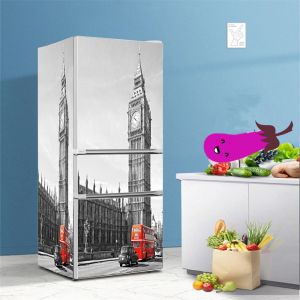 Pegatinas Vintage británico para nevera de coche, cubierta de puerta, papel tapiz para refrigerador, decoración de reloj grande, envoltura de película autoadhesiva de vinilo para congelador