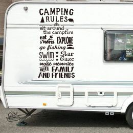 Autocollants Camping Rules Camper Randonnée mural Adventure Voyage Explorer Family Famille Inspirational Quote Mur Decal Kids Room Vinyle