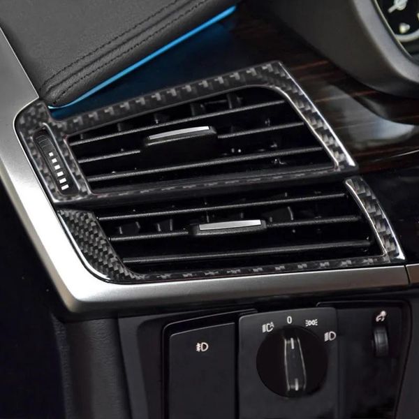 Pegatinas de fibra de carbono para BMW X5 F15 E70 X6 F16 E71, estilo de coche, tablero Interior, cubierta de salida de ventilación lateral, pegatinas embellecedoras, accesorios para automóviles