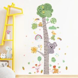 Autocollants dessin animé arbres animaux hauteur mesure les autocollants muraux pour enfants chambre bébé chambre décoration compteur de croissance des enfants