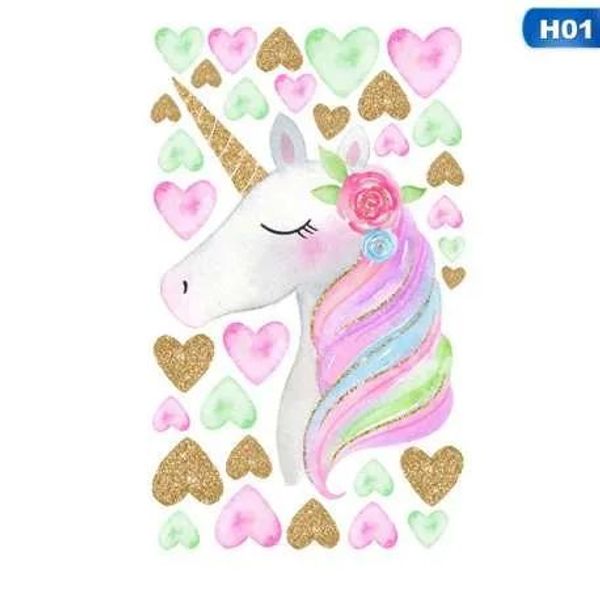 Autocollants dessin animé mignon licornes étoile coeur Stickers muraux papier peint bricolage vinyle maison Stickers muraux enfants salon chambre filles chambre décor