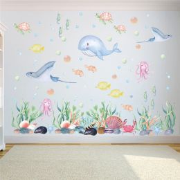 Autocollants dessin animé poissons scellife bulle mural autocollants pour enfants chambre salle de bain décoration bricolage océan paysage mural art pvc décalage affiche