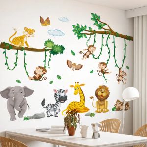 Autocollants muraux de singes de Zoo de dessin animé, chambre d'enfants, éléphant, girafe, chambre d'enfant, décor de chambre de bébé, autocollant Mural de pépinière, affiche murale