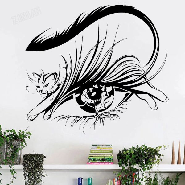 Autocollants yeux de chat Stickers muraux décor pour Salon vinyle Stickers muraux pour Salon de beauté ornement Mural moderne chambre décoration Y119