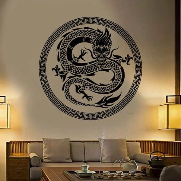 Autocollants chinois dragon mural squeclature art chinois dragon ornement de style asiatique autocollants en vinyle décalcomanies pour décoration de chambre à domicile b868