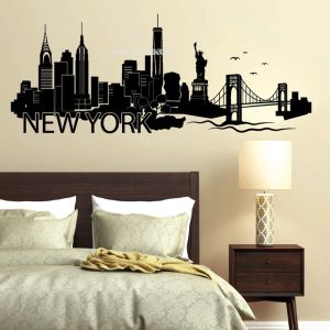 Autocollants muraux en vinyle avec motif de Silhouette de ville, sparadrap de décoration, horizon de la ville de New York, lettrage, décoration de salon, de maison, LL887