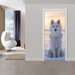 Autocollants créatifs 3D loup arctique, autocollant mural imperméable et auto-adhésif pour porte, décoration de porte