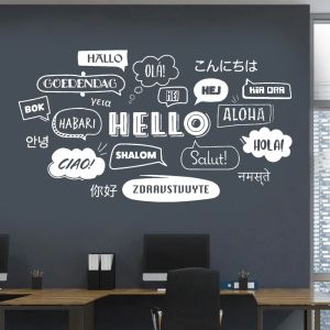 Stickers Creative Multi Lange Hello Office Wall Sticker Vinyl Business Station, Travel Agency, Airports Motivation Sticker Murals Q007