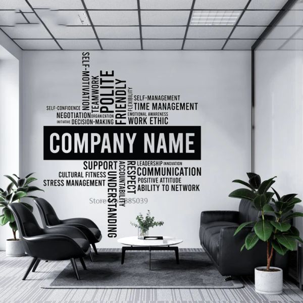 Autocollants Nom de l'entreprise personnalisée Decal Business Office Letter Sign Personnalized Decor Avible Vinyl Vinyl Wall Sticker Mural BD370