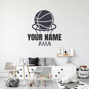 Autocollants Nom personnalisé Basketball Net Sport Wall Decal Playroom Kids Roon Nom personnalisé Panier de panier Player Mur Sticker Bouclé en vinyle D