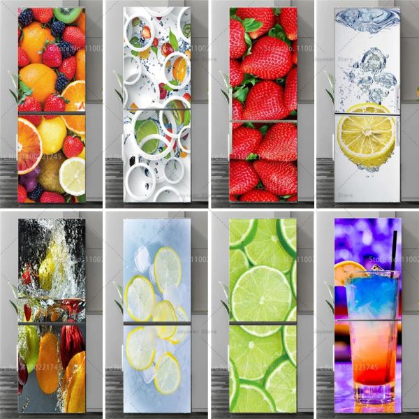 Autocollants taille personnalisable réfrigérateur autocollant coloré affiche de fruit mural autocollant 3D peinture murale PVC étanche à la cuisine étanche au réfrigérateur