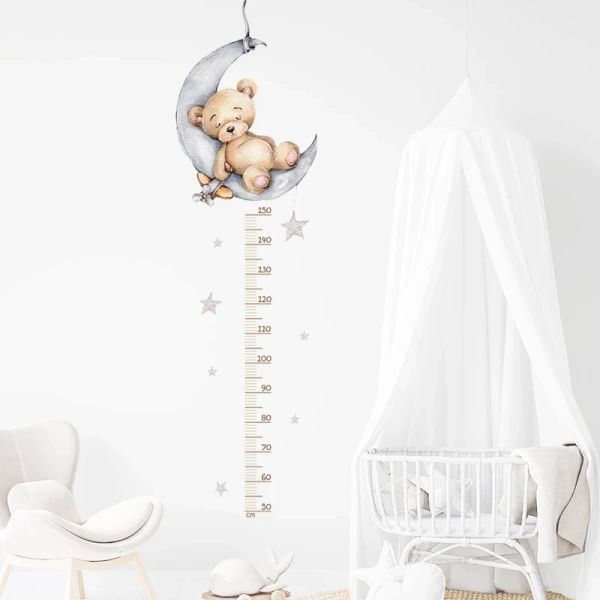 Autocollants mignons ours hauteur mesure mall autocollant pour enfants chambre enfants garçons filles bébé chambre décoration croissance graphique mètre fond d'écran