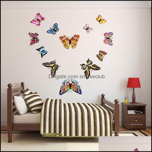 Stickers Décor Tuin 12 stks / set 3D Dubbellaags Lichtgevende Vlinder Muur voor Home Decor DIY Vlinders Koelkast Sticker Kamer Decoratie Drop