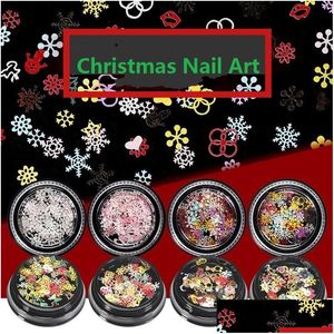 Pegatinas Calcomanías 1 Caja Lentejuelas De Uñas Copos De Nieve Decoración Navideña Diseños De Brillo Brillante Colores Mezclados 3D Para Arte Manicura Gota Del Dh7Kd