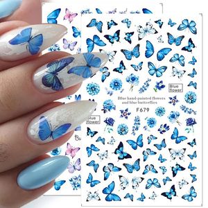 Stickers stickers 1 stuk blauwe vlinder 3D nagelsticker bloemblad zelfklevend transfer slider verpakking handgemaakt folie doe-het-zelf decoratie warmte 231121