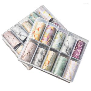 Pegatinas Calcomanías 10 Rollo / Caja Mármol Nail Foil Holo Art Transfer Sticker Agua Adehesive Paper Wraps Tips 4 100cm Prud22