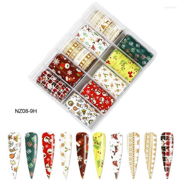 Autocollants autocollants 10 rouleaux/ensemble décalcomanie Nail Art autocollant de noël Halloween ongles de transfert auto-adhésifs HNZ08 Prud22