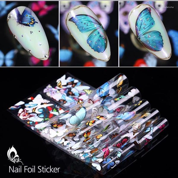 Autocollants Stickers 10 Feuilles Papillon Nail Foil Set Holographiques Pour Nails Art Sliders Transfert Papier Wraps 3D Décoration Prud22