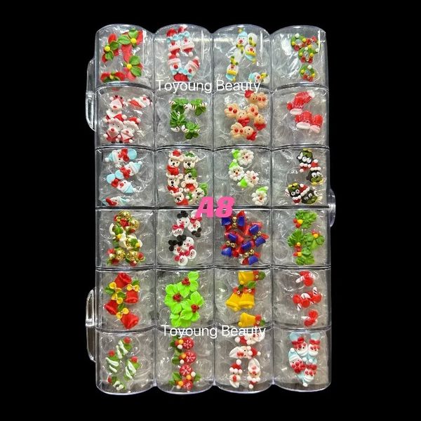 Autocollants décalcomanies 100 pièces bijoux de perles d'ongles faits à la main noël joyeux Kawaii charmes d'art d'ongle personnaliser autocollants de décoration 3D fleurs acryliques 231202