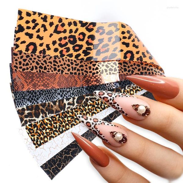 Pegatinas Calcomanías 10 piezas Papel de láminas de transferencia de animales salvajes para uñas Leopardo Serpiente Telaraña Mármol Nail Art Tattoo Polish Manicure Tips BE2023 Pr