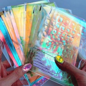 Stickers Decals 11PCS Nail Art Aurora Ice Cube Cellophane Transfer Laser Jewelry Candy Stickers Cropped Paper Chameleon Manicure Decorations 230927