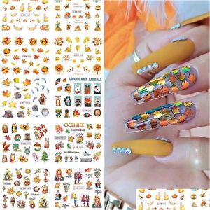 Autocollants Stickers 12 Designs Pour Ongles Automne Papillon Feuille D'érable Bande Dessinée Série Autocollant De Transfert D'eau Nail Art Décor Polonais Goutte Dhbsi