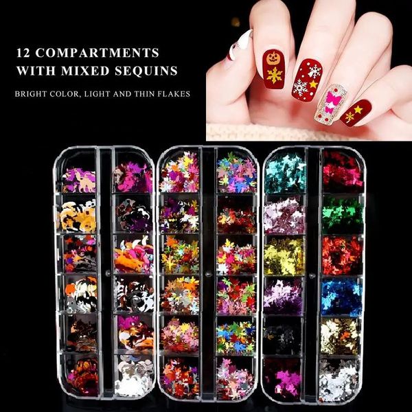 Autocollants décalcomanies 12 grilles colorées Nail Art paillettes holographiques paillettes vernis autocollant décoration papillon accessoires décorations 231216