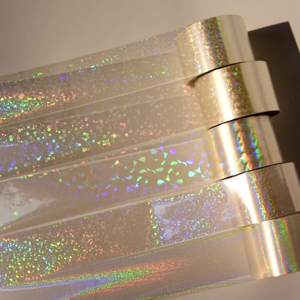 Autocollants décalcomanies 120m feuilles d'ongle holographiques Laser clair paillettes verre Holo ciel étoilé art transfert feuille autocollant papier décoration 231216