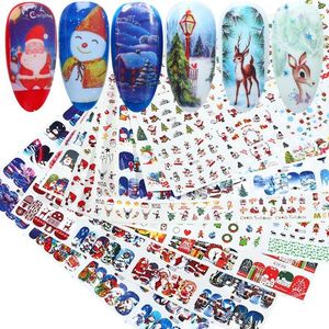 Stickers stickers 12 stks kerstnagel Kerstman Claus Elk Snowman Water Transfer Sliders voor Nails Cartoon Winterjaar Manicure Jibn/A-1 Prud22