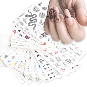 Stickers stickers 16 -st/pack slang print nail art kat skl sticker watertoesnede zwarte schuifregelaars op nagels acryl manicure decor set chstz1 dhaqx