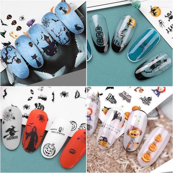 Autocollants d'ongles imperméables pour Halloween, 1 pièce, tatouage, toile d'araignée, chauve-souris noire, citrouille, Design de manucure, décor DIY, Prud22