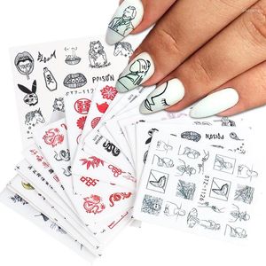 Stickers stickers 24-stcs abstract gezicht nagel set slang draken kunst water schuifregelaars overdracht beeldfolie decoratie trstz1114-1137-1 prud22