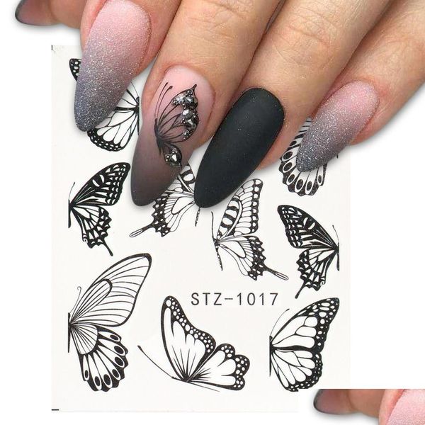 Autocollants Stickers 30 Styles Noir Papillon Ongles Et Fleur Bleu Colorf Eau Tatouage Pour Manucures Art Curseur Décor Np002 Drop Deliv Dhkr0