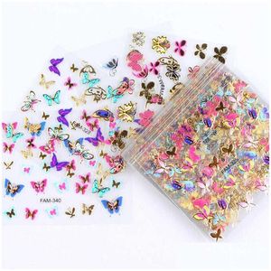 Pegatinas Calcomanías 30 Unids Gold Sier 3D Nail Art Etiqueta Hueco Diseños Mixtos Adhesivo Flor Consejos Letra Mariposa Papel Entrega de Gota Dhlem