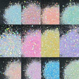 Stickers Stickers 500g Iridescent Nail Glitter Sequins 0 5kg Mixed Hexagon chunks Holo Flakes 12Colors Bulk Symphony Mirror Nails Paillette YTS 5 230703