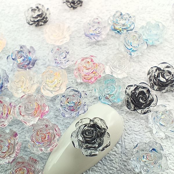 Autocollants Stickers 50Pcs 3D Nail Art Résine Fleurs Frozen Rose Décoration pour Décorations Fournitures Manucure DIY Accessoire Design 230726