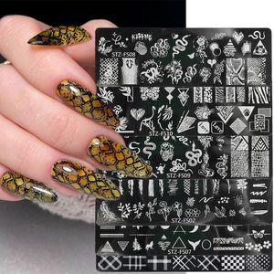 Pegatinas Calcomanías 6pcs Nail Art Stamping Plates Set Snake Rose Lace Nail Stencils Summer Fruits Design Stamping Mold Kit de herramientas de manicura GLSTZ-FS-2 230726