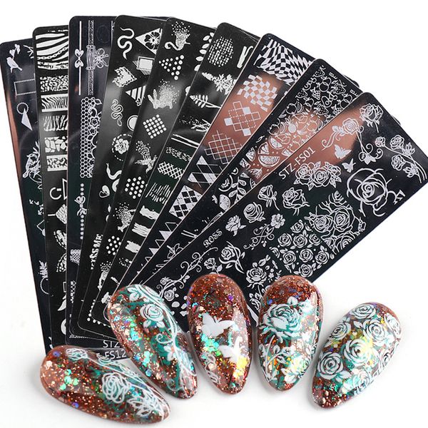 Autocollants Stickers 6pcsset Nail Stamping Plaques Modèles Fleurs Animaux Géométrique Image Timbre Art Impression Polonais Manucure Pochoirs STZFS01 230712