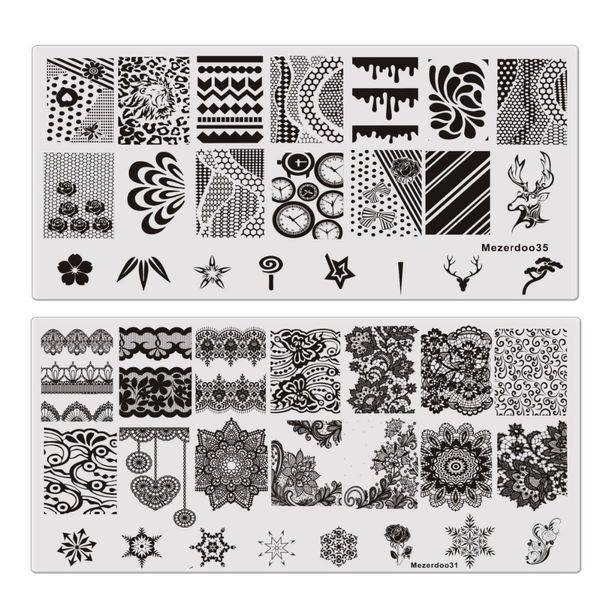 Autocollants Stickers 9Pcslot Rectangle Timbre Modèle Floral Crâne Gear Motif Plaque Manucure Nail Art Estampage Image Plaques Pochoirs Outils 230712