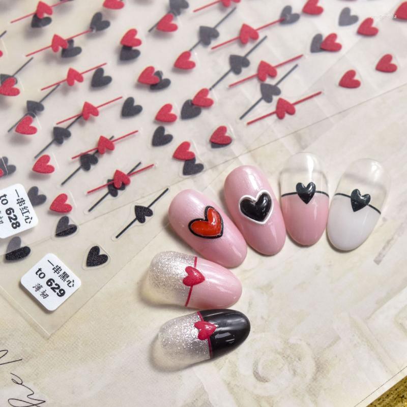 Klistermärken dekaler Beautizon Black and Red Hearts High Quality 3D Graved Nail Art Decorations Design Prud22