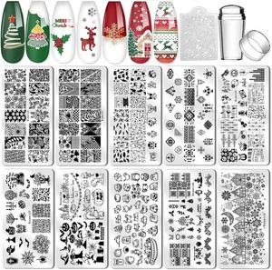 Adesivi Decalcomanie BIUTEE 10pcs Nail Art Modelli Stamping Plates Con Stamper Set Flower Christmas Holloween Design Printing Stencil 230712