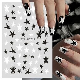 Calcomanías adhesivas estrella blanca y negra pegatina 3D para decoración de uñas Y2K accesorios de proceso de decoración de letras deslizantes autoadhesivas 231121