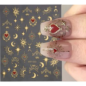 Stickers Decals Bronzing Heart for Nails Gold Sliver Laser Butterfly Star Moon Adhesive Sliders DIY Nail Art Accessories Deco GLBTF S 230608