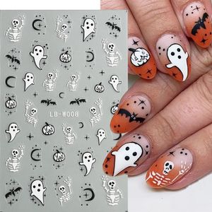 Pegatinas Calcomanías Dibujos animados Fantasma Uñas para Halloween 5D Relif Cráneo Hueso Calabaza Murciélago Negro Luna Diseño Manicura Láminas NLLBW008 231017