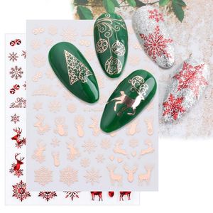 Stickers stickers kerstontwerp nagels 3D rosé goud glitter sneeuwvlokken elanden geschenken nail art slider folies winter charmes zg-058 prud22