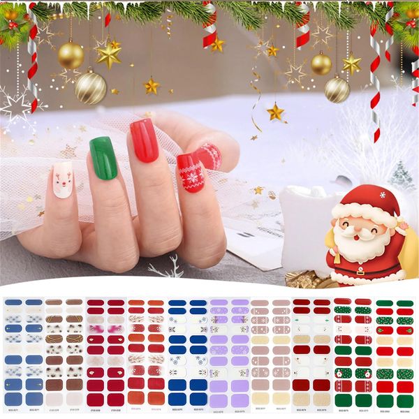 Autocollants décalcomanies de noël enveloppes complètes vernis à ongles bandes auto-adhésives avec paillettes court rond Gel X ongles cercueil literie 231216