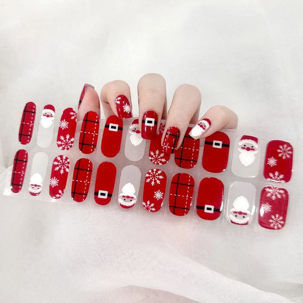 Autocollants décalcomanies de Noël Nail Art Autocollants Année d'hiver Rouge Père Noël Adhésif Semi-Durci Gel Nail Wraps Durcir Dans La Lampe UV Besoin 231202