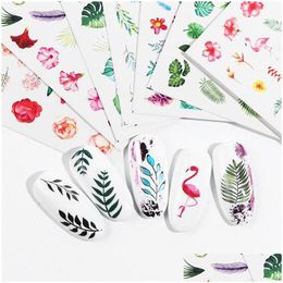 Autocollants Stickers Fleur Série Nail Sticker Eau Autocollant Floral Sakura Rose Feuille Transfert Curseur Feuille Décoration Drop Delivery Healt Dhwyd