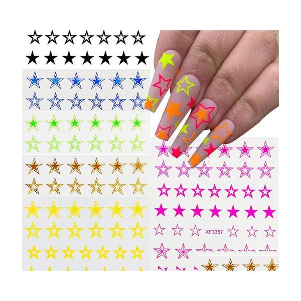 Autocollants décalcomanies fluorescence creux étoile nail art autocollant à cinq points décorations accessoires bricolage 50 pcs gouttes